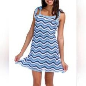 FCT With Love *FLAWED*‎ Crochet Blue and White Wave Mini Dress Size Large